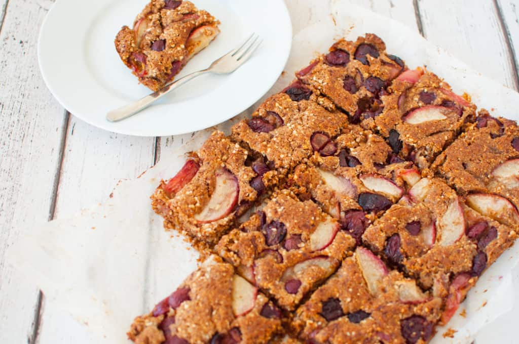 Clean eating peach and cherry bake recipe which has the word summer all over it! Simple and delicious. #dairyfree #vegan #cleaneating #vegetarian