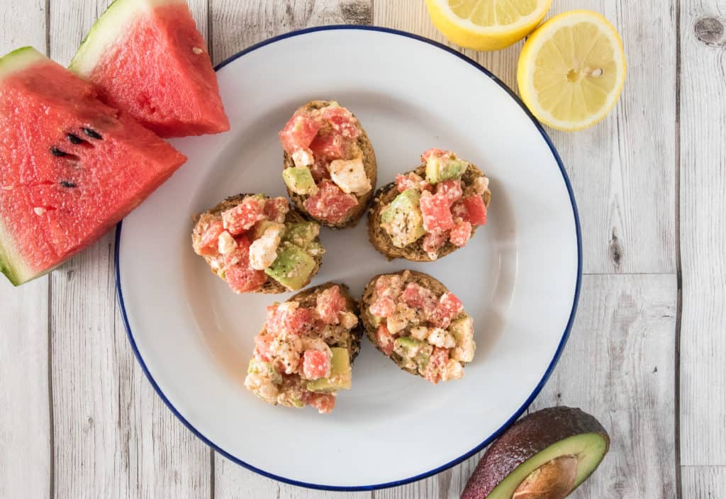Amazing, vibrant, summery watermelon bruschetta recipe suitable and loved by all family. Simple and fresh, this recipe takes 5 minutes.