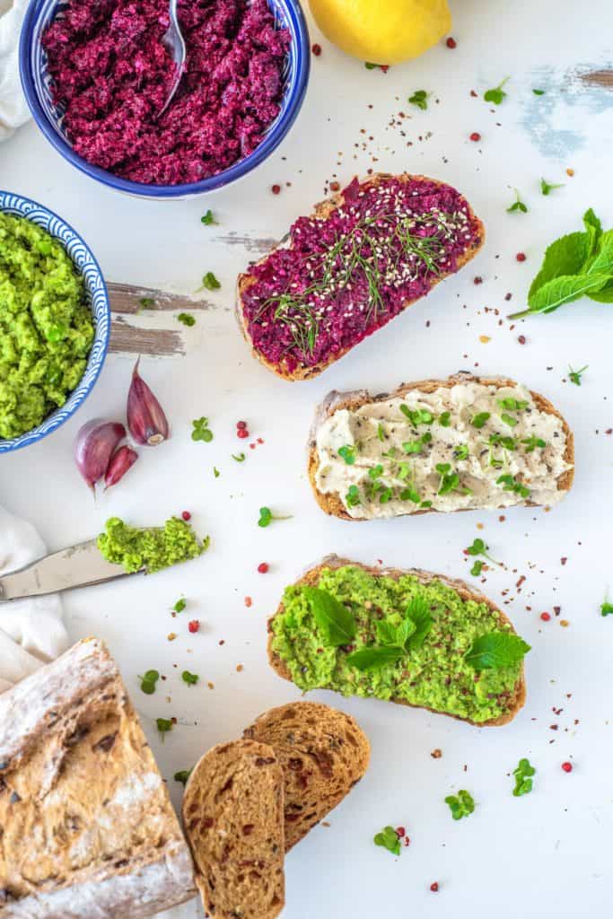 Healthy toast 3 ways taking your usual toast to the next level.Perfect for snacking at home or on the go.Your body will thank you for this nutritious beast! #vegantoast #healthyspread #healthytoast #healthyrecipes #beetroot #whitebeans #veganrecipes