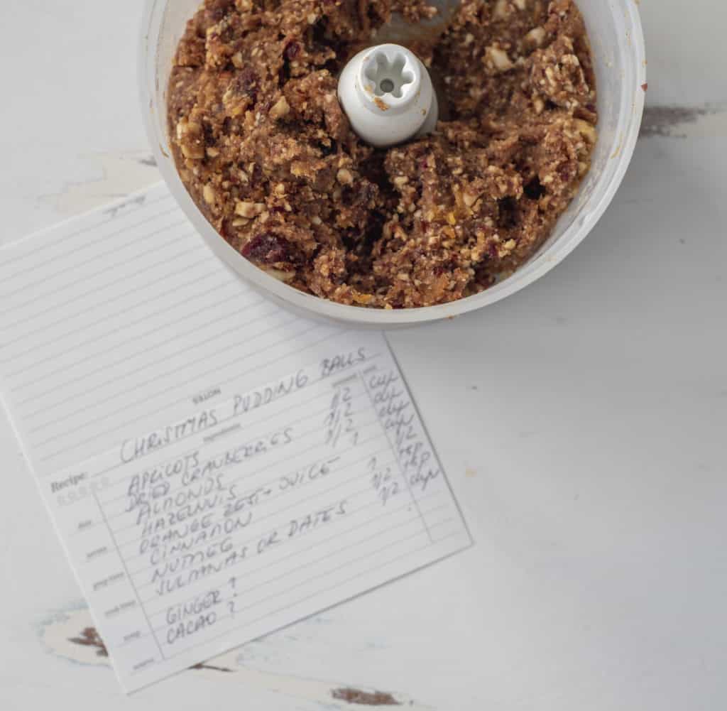 recipe notes with the blended ingredients