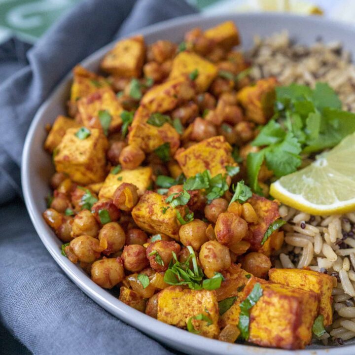 This ActiFry chickpea and tofu stew made in my Air Fryer is a delicious, easy, fully plant-based and packed with loads of flavour.