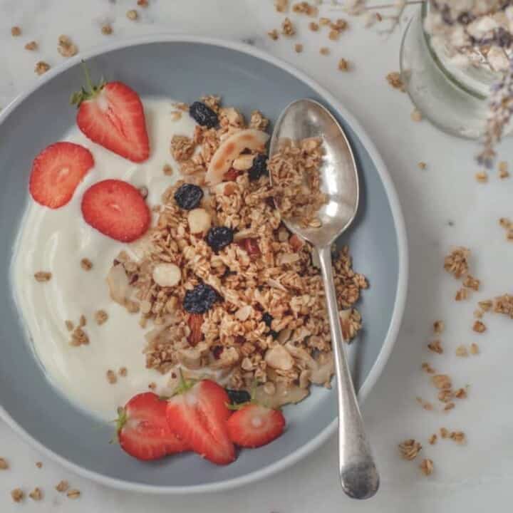 Homemade 5-minute granola in a pan