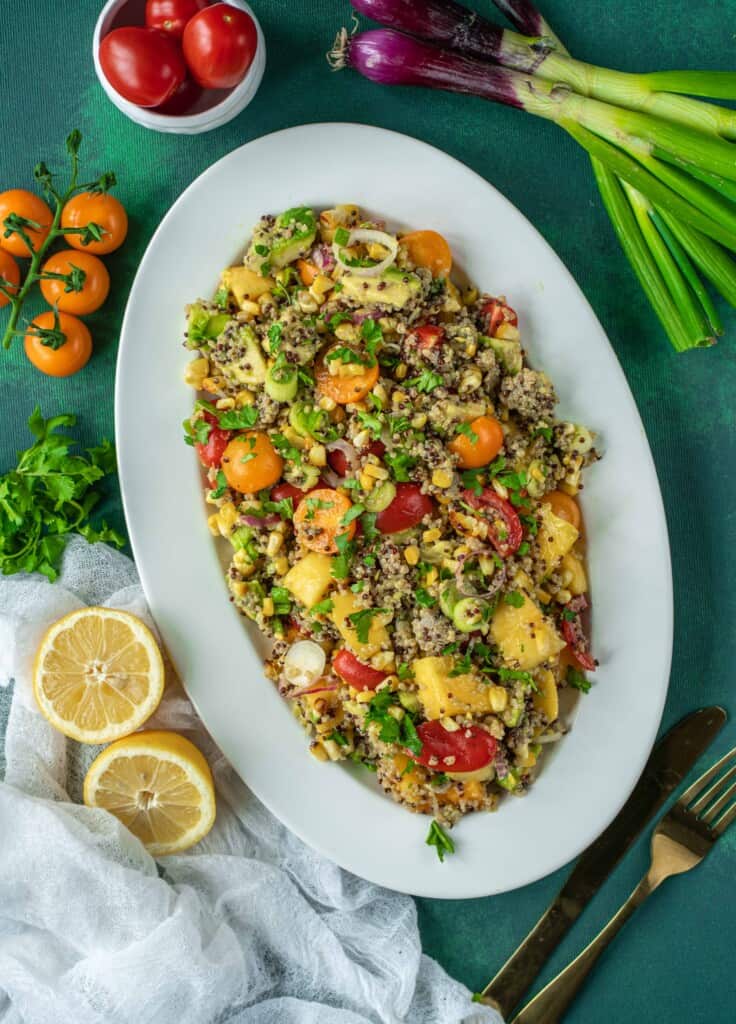 Easy Quinoa Salad with grilled corn on cob