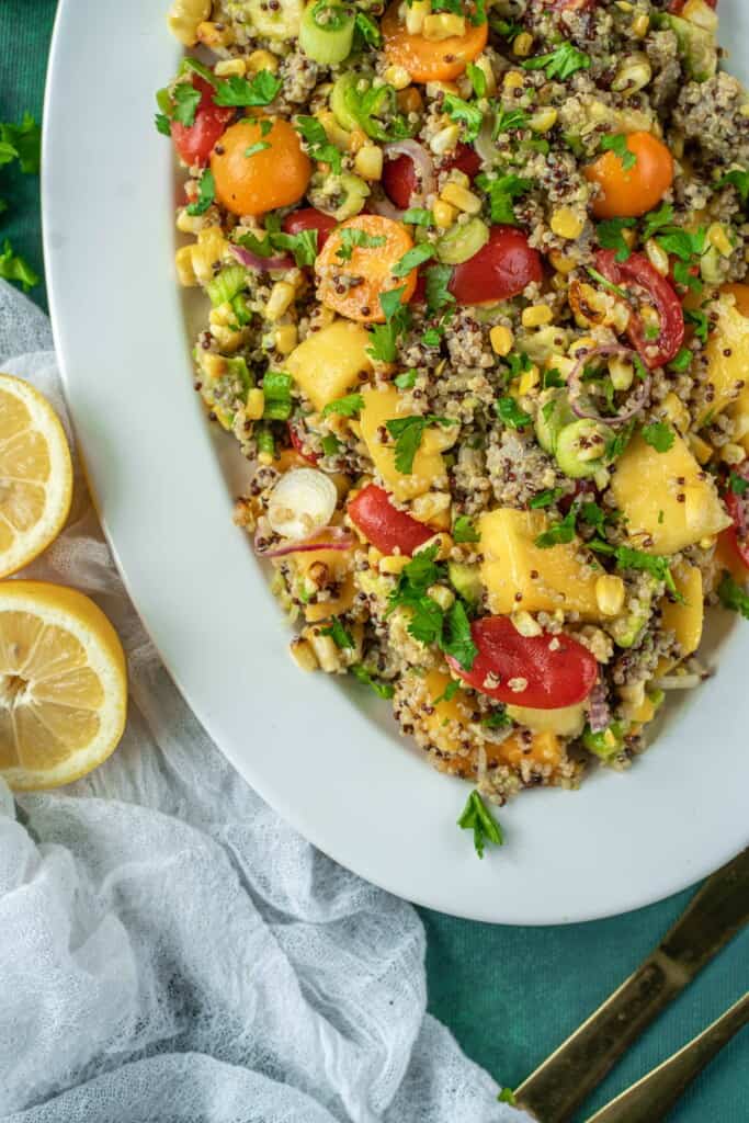 Easy Quinoa Salad with grilled corn on cob